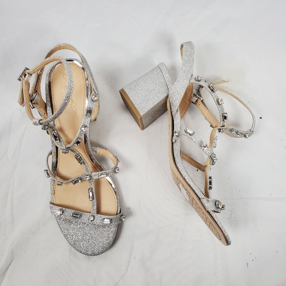 Jewel By‎ Badgley Mischka Ana Silver Glitter Block Heel